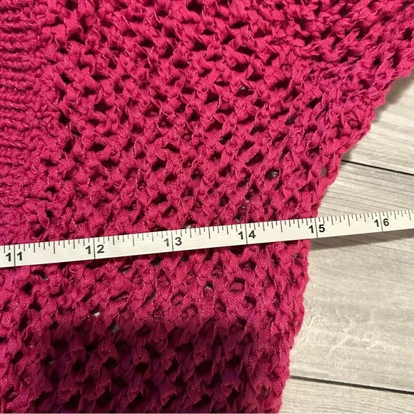 Monday Swim Tuscany Mini Dress Loose Knit Bodycon V Neck Fuchsia Hot Pink S - Picture 6 of 7